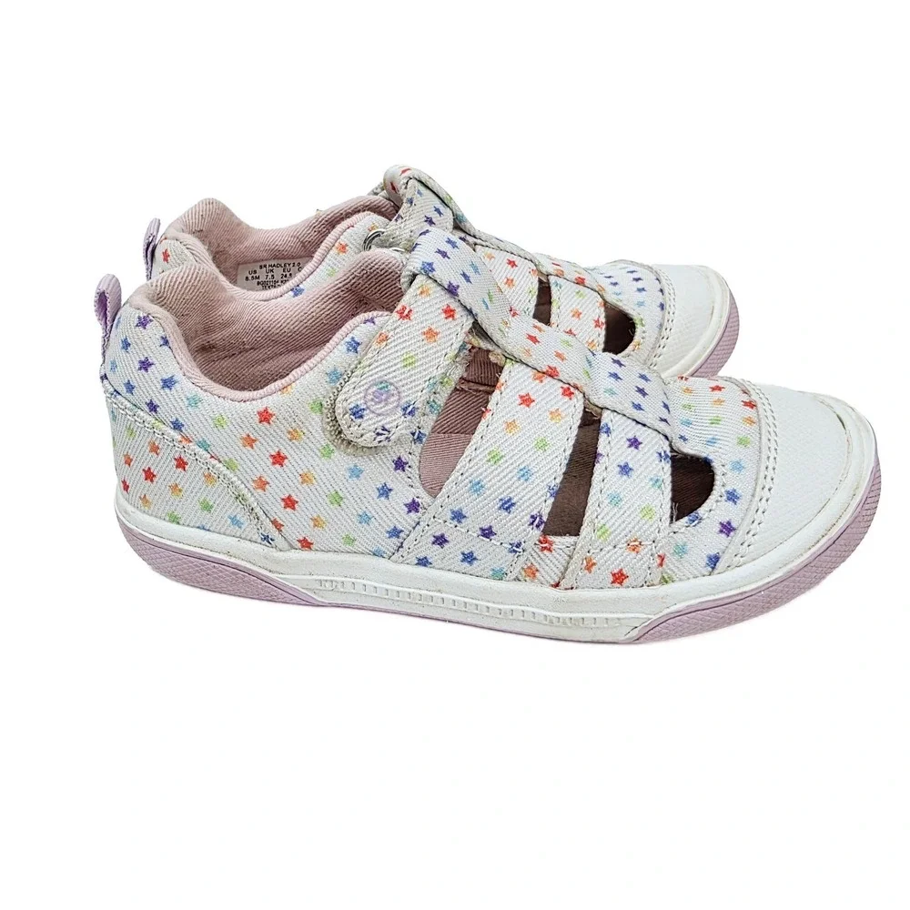 Stride Rite Hadley 2.0 Girls 8.5M Rainbow Star Sandal Sneakers White Hook Loop